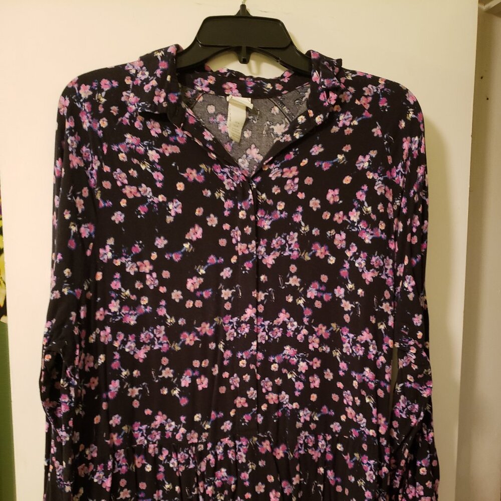H&M Black Maxi Dress with Pink and Purple Floral Print